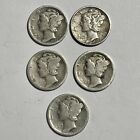 5 Mercury Dimes Lot of Five - Varied Dates and Conditions! 90% Silver - D2