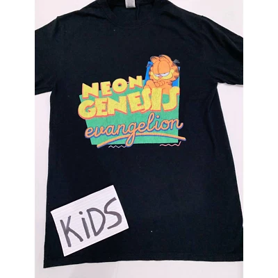 Neon Genesis Evangelion Garfield Essential Black Green Kids T-shirt Size Small - Image 1 of 4