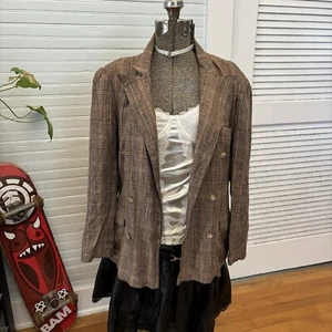 Vintage Ralph Lauren Blazer Seide Braun Hahnentritt 80er Made In USA Vintage L - Bild 1 von 16