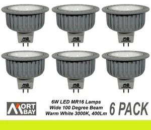 6 x LED Wide Beam Downlight Globes Bulbs 6W 12V MR16 Warm White AC & DC Mort Bay - Picture 1 of 1