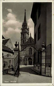 1931 Stempel Binningen auf Postkarte BASEL Schweiz Strassen Partie a.d. Kirche - Bild 1 von 2