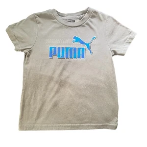 Puma casual T-shirt medium gray graphic logo short sleeves round neck Boy 4 - Picture 1 of 7