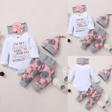 3PCS Newborn Baby Girls Floral Romper Tops + Pants + Headband Outfit Clothes Set