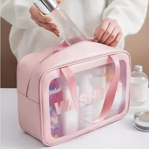 Pink Waterproof Wash Bags Women Makeup Storage Pouch Cosmetic Toiletry Organizer - Picture 1 of 6