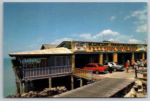 Kukup Restaurant Pontian Johore Malaysia Old Cars c1970 4x6 Postcard - Picture 1 of 2