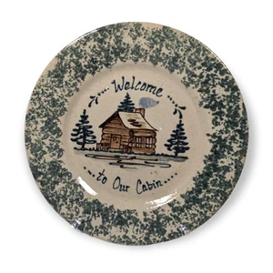 Welcome To Our Cabin Decorative Plate Handmade Hand Painted Ceramic 10" Cottage - Picture 1 of 6