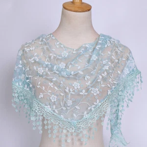 Bufanda triángulo transparente borla encaje moda mujer cuevas bufandas florales Châles #L - Imagen 1 de 30