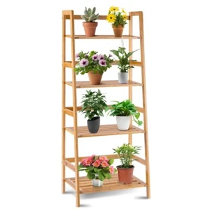 Bamboo 4-Tier Bookshelf Ladder Shelf Bathroom Shelves Storage Plant Stand Rack - Picture 1 of 14