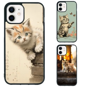 Hard Case For Samsung Galaxy Apple iPhone cat portrayed brushwork - Picture 1 of 25