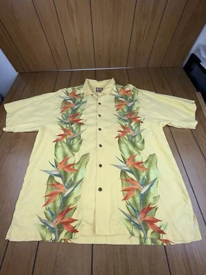 Camisa Tommy Bahama Hombre Extra Grande XL Amarilla 100% Seda Cuello de Campamento Estampado Floral Foto 1 de 4