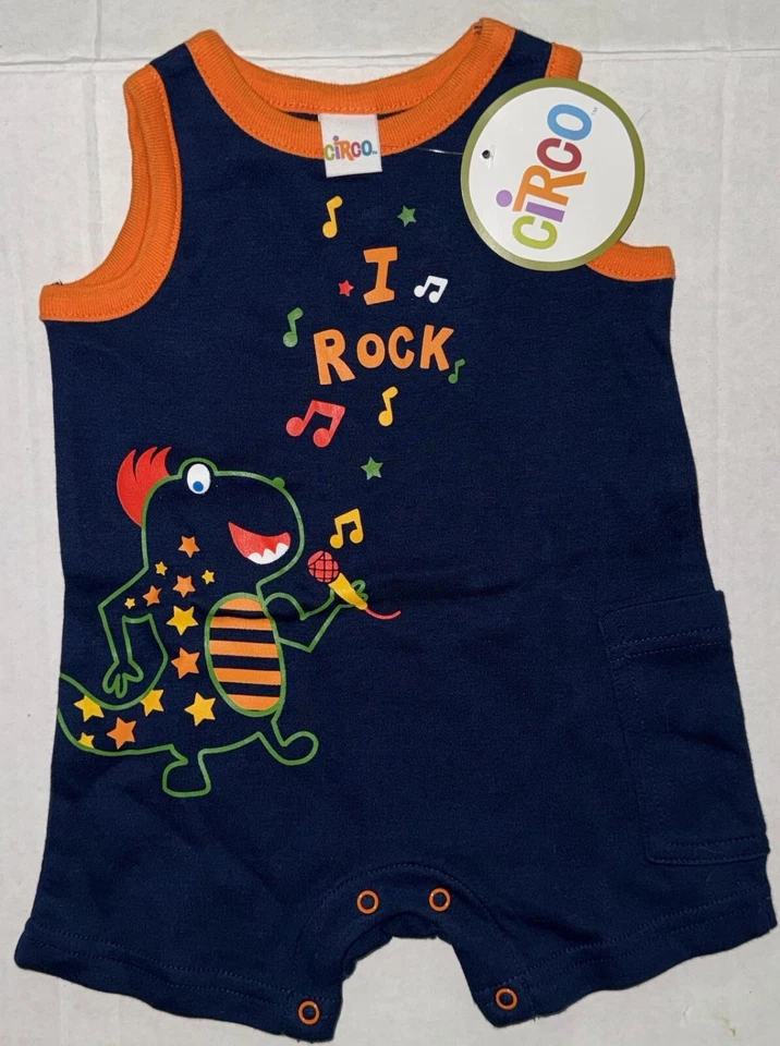 CIRCO romper orange/navy  music/dino motif size NEWBORN - Image 1 of 1