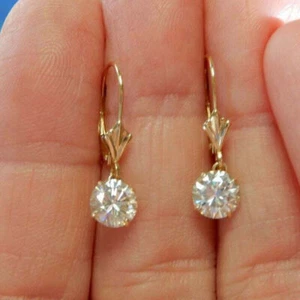 1.68Ct Round Cut D/VVS1 Diamond Women Drop/Dangle Earring 14K Yellow Gold Finish - Picture 1 of 6