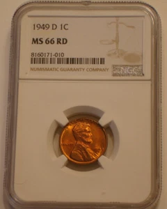 1949-D Lincoln Cent NGC MS 66 RD superb Gem BU subtle Cherry Violet RAINBOW Tone - Picture 1 of 4