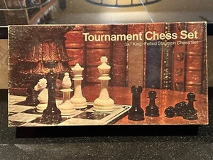 LARGE Felted 1974 Milton Bradley Chess Set Board Game JUMBO 3.125" King, ES LOWE - Picture 1 of 12
