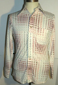 MEN'S VTG 1970s POLYESTER PENNEY'S GEOMETRIC PATTERN SHIRT! BIG COLLAR! S 34-36 - Picture 1 of 12