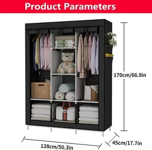 UDEAR Portable Wardrobe Closet Clothes Organizer No-Woven Fabric, Black - Picture 1 of 4