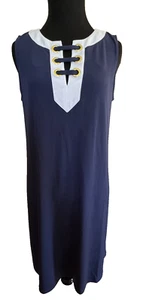 Michael Kors Womens Navy Blue Sleeveless Shift Dress  M Split Neck Knee Length - Picture 1 of 17