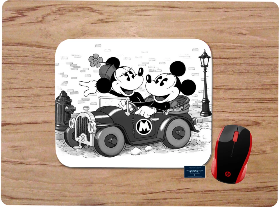 MICKEY MINNIE DISNEY INSPIRED BLACK & WHITE MOUSE PAD DESK MAT WORK OFFICE GIFT - Image 1 of 1