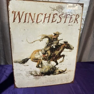 Winchester Firearms & Ammunition Tin Metal Advertising Sign Express Rider - Picture 1 of 8