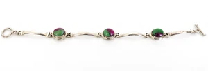 Sterling Silver Ruby Zoisite Anyolite Triple Cabochon Gemstone Bracelet 925 - Picture 1 of 11