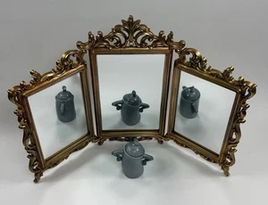 Vintage Syroco Tri-Fold Gold Vanity Dresser Mirror 30” Long x 20” Tall Beautiful - Picture 1 of 10