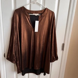 Nueva Blusa Cooper & Ella Bronce Metálica Cuello en V Manga Larga Top 3X - Imagen 1 de 11