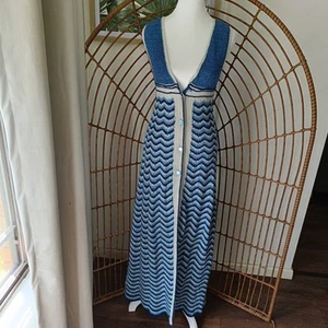 Vintage 70s Dress Crochet Handmade Hippie Boho Bohemian Open Knit Retro Maxi XS - Picture 1 of 6