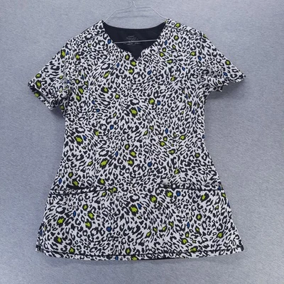 Cherokee Infinity Scrub Top Womens Small Leopard Print V-Neck Pockets 2692A - Image 1 of 4