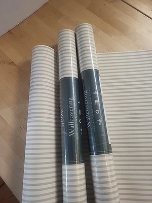 laura ashley wallpaper NOS Stripes Vtg Wallcovering 2 ROLLS Olive Ivory - Image 1 of 3