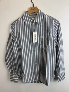 Wrangler Stripe Pocket Shirt Worker Button Down Navy Grey White Striped - S - Picture 1 of 5