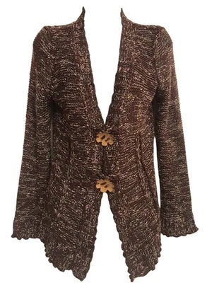 BCBGMAXAZRIA Chunky Knit Vintage Cardigan Sweater L Longline Funky Art to Wear - Image 1 of 4