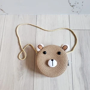 Kinder Umhängetasche Strohbär rund gewebt Handtasche beige süß Tiertasche - Bild 1 von 4
