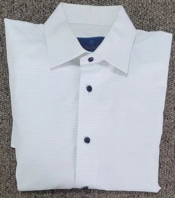 Camisa de vestir David Donahue para hombre blanca azul corte pindot talla 15,5 X 32/33 Foto 1 de 4