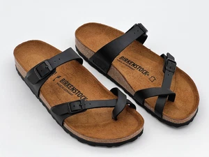 Birkenstock Mayari Birko-Flor sandalo nero in pelle taglia 40 (L 9-9,5) Med/Narrow - Foto 1 di 5