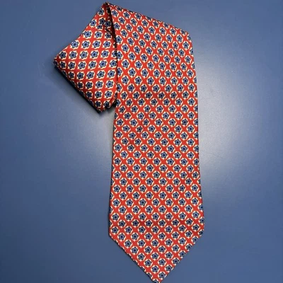 Corbata Banana Republic Italia 100% Seda Rojo Azul Floral Geométrica Clásica Oficina Foto 1 de 4