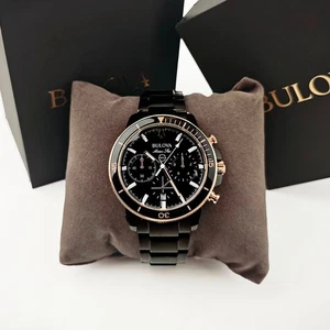 Reloj para hombre Bulova 98B302 Marine Star esfera negra cronógrafo cuarzo 45 mm NUEVO~ - Imagen 1 de 9