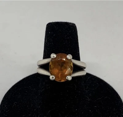 Anillo James Avery Citrino Ovalado Plata de Ley Banda Retirado Talla 7.5 Foto 1 de 4