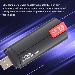 1800Mbps Dual Band WiFi Adapter With Dual 3dbi Antennas 2.4GHz 5GHz USB3.0 I NEW - Afbeelding 1 van 12