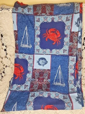 Синий красный пейсли парусник краб ткани материал лоскутное одеяло узор 5,5 ярдов - Изображение 1 из 4