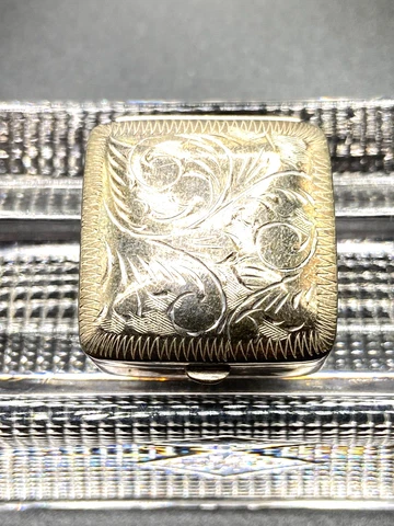 Vintage sterling silver pill box etched lid Cover