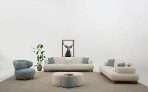 Sitzgruppe/Sofa Set - Wohnzimmergarnitur "Liatris" 3+3+1- Weiß - Nobelaa - Bild 1 von 12