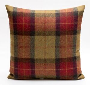  New Moon Skye Check Highland Wool Fabric Cushion Cover 17" Tartan Claret