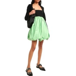 Ganni Balloon Mini Dress Bubble Hem Color Block Womens Size 44 US 14 Party Club - Picture 1 of 13