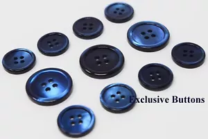 Deep Blue Trocas Genuine Shell Buttons Set For Suit, Blazer, or Sportcoat - Picture 1 of 2