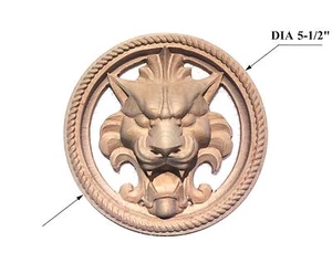 Hand carved Lion Head Round Rosette / Applique  - Picture 1 of 21