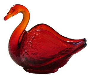 Fenton Glass Red Amberina Open Back Swan Figurine Candy Dish Toothpick Holder - Picture 1 of 12