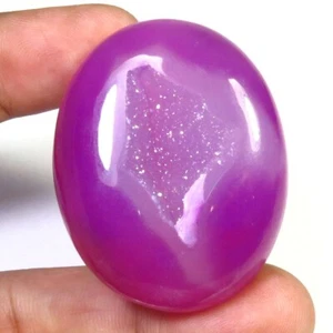 Window Pink Druzy Geode Oval Gems 40x32 mm Natural Onyx Agate Cabochon OD-1283 - Picture 1 of 13