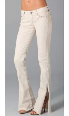 Calça Têxtil Elizabeth e James Stewart Bainha Dividida Desgastada Perna Flare Bronzeada Tamanho 31 - Imagem 1 de 4