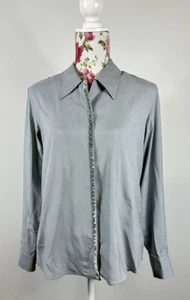 Camisa Laura Ashley Mujer 100% Seda Gris Manga Larga Botones Retro Talla 8 - Imagen 1 de 12