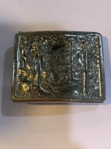 VINTAGE Indiana Metall Handwerk Bäume See Berg Szene Gürtelschnalle KA - Bild 1 von 5